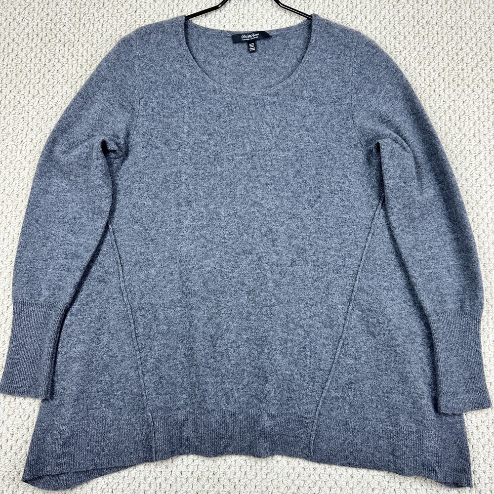 Saks Fifth Avenue Sweater Womens XL Gray Cashmere Flare Tunic Swing Hem Pullover